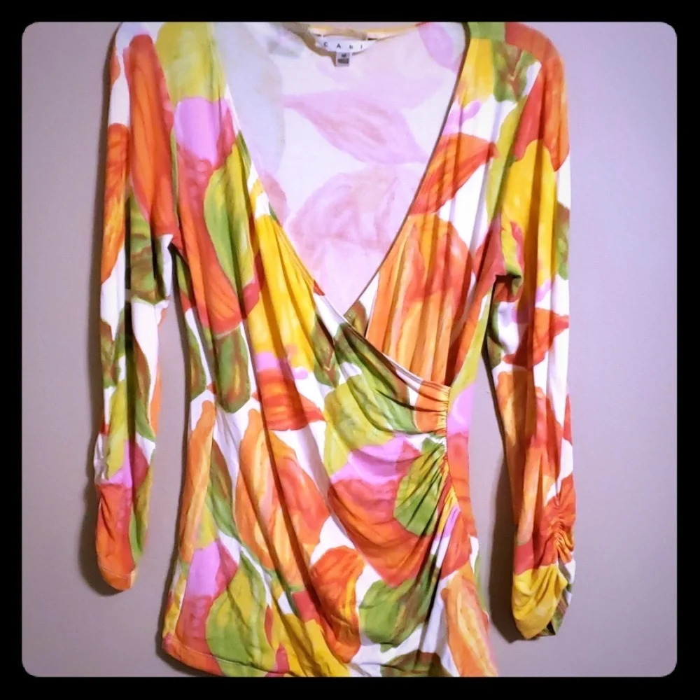 Bright happy cabi deep v top with side gather